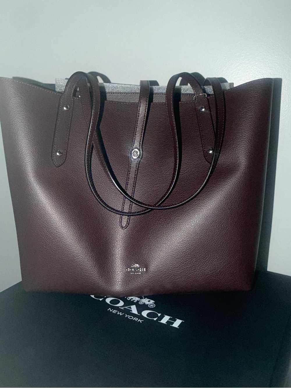 Coach Pebbled Leather Tote in Dark Chocolate Brown